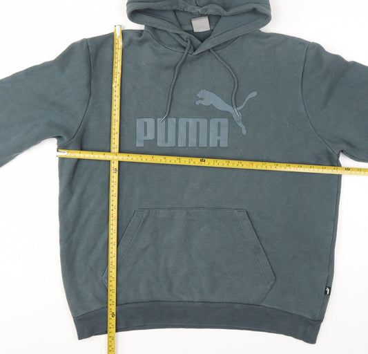 Puma Men's Green Pullover Hoodie L Logo Fleece Sweatshirt