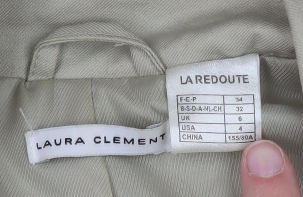 Laura Clement Womens Beige Trench Coat Size 6 Belted Classic Style