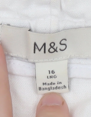 Marks and Spencer Women’s White Linen Wide-Leg Trousers Size 16 Tall