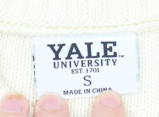 Yale University Women Ivory Cable Knit Jumper Small Crew Neck Cotton
