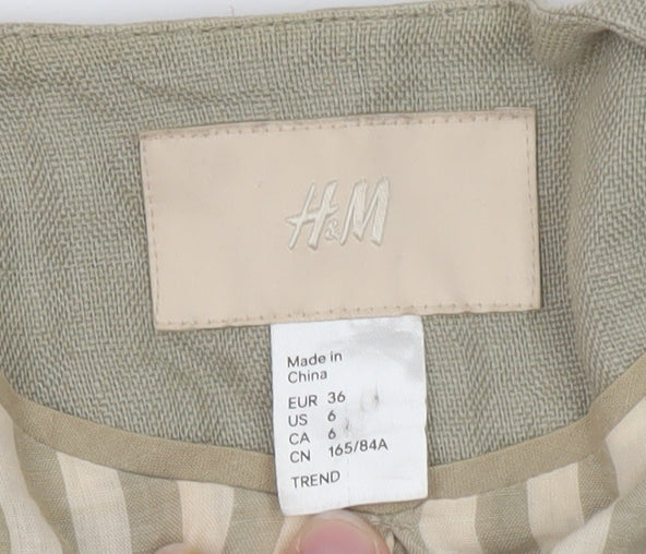 H&M Women Beige Cropped Biker Jacket Size 8 Linen Blend
