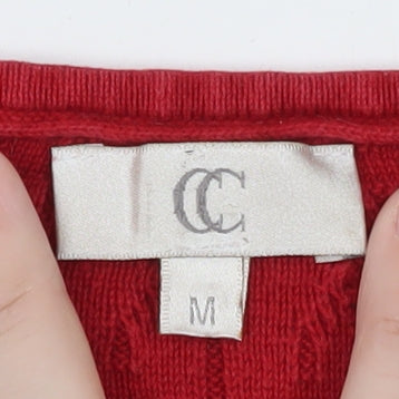 CC Women's Red Cable Knit Cotton Pullover Jumper Size M