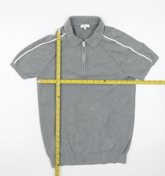Reiss Men's Grey 1/4 Zip Short Sleeve Knit Polo Shirt Size S