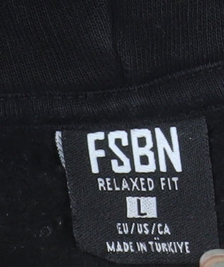 FSBN Womens Black Relaxed Fit Pullover Hoodie Size L Chaotic System Logo