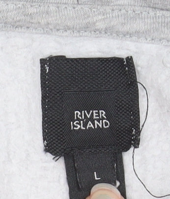River Island Men's Grey Pullover Hoodie L Logo Fleece