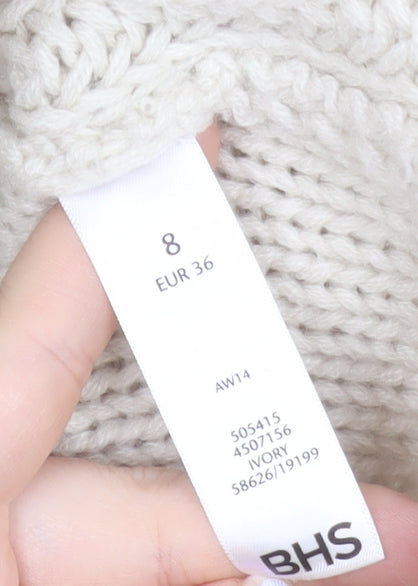 BHS Women’s Ivory Cable Knit Acrylic Jumper Size 8