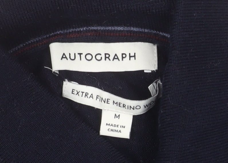 Marks and Spencer Autograph Men's Black Merino Wool Long Sleeve Polo M