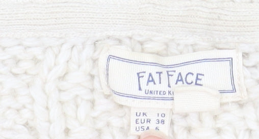 Fat Face Women Ivory Cable Knit Crew Neck Wool Jumper Size 10