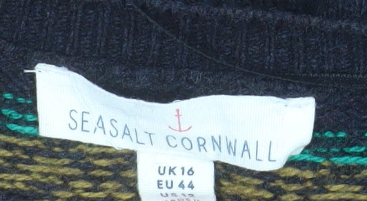 Seasalt Cornwall Womens Black Fair Isle Wool Blend Tunic Jumper UK16