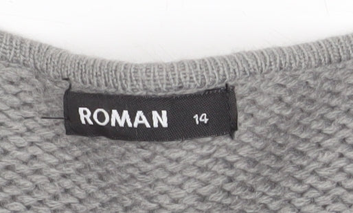 Additional view of Roman Women Grey, size 14, Faux Fur Trim Knit Longline Cardigan