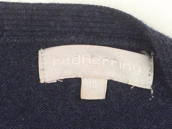 Additional view of Red Herring women’s navy longline cardigan, size UK 10, open front zip detail