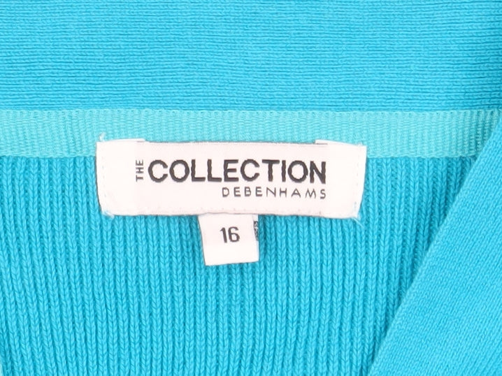 Debenhams Women Blue Short Sleeve Open Cardigan Size 16