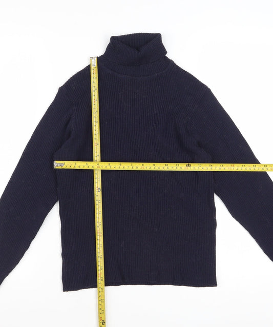 Jaeger Women’s Navy Blue Wool Roll Neck Jumper Size 12