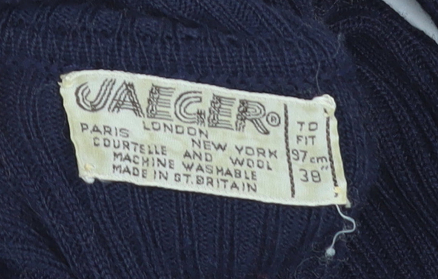 Jaeger Women’s Navy Blue Wool Roll Neck Jumper Size 12