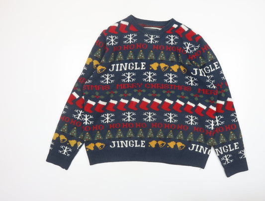 Red Herring Men's Blue Christmas Fair Isle Knit Jumper XL