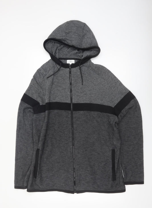 Next Men's Grey 2XL Full Zip Hooded Cotton Knit Jumper