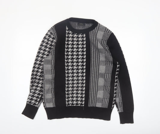Zara Men's Black Houndstooth Knit Crew Neck Pullover Jumper M