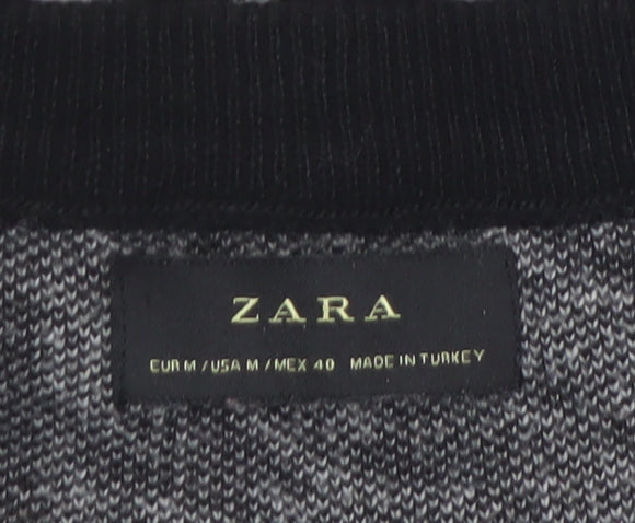 Zara Men's Black Houndstooth Knit Crew Neck Pullover Jumper M