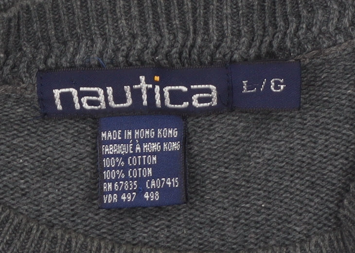 Nautica Men's Grey Argyle Cotton Pullover Jumper Size L