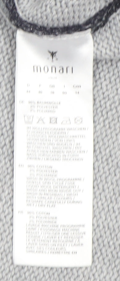 Brand and care label for Monari women’s grey floral beaded jumper, size UK 16