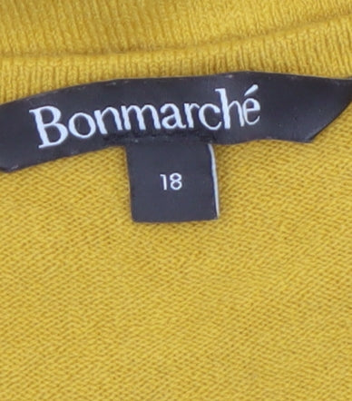 Bonmarché Women's Yellow Acrylic Short Sleeve Scoop Neck Jumper Size 18