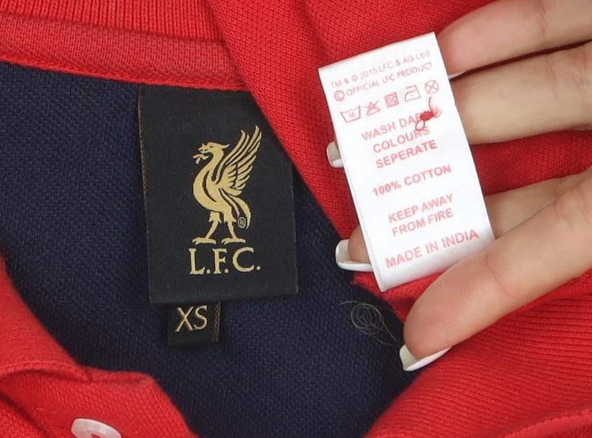 Brand and care label for LFC Men’s Red Long Sleeve Polo Shirt XS 100% Cotton Embroidered