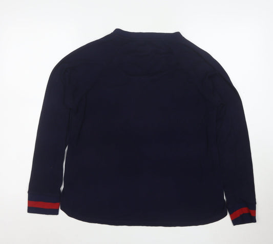 DKNY Women's Blue V-Neck Logo Pullover Jumper Size M