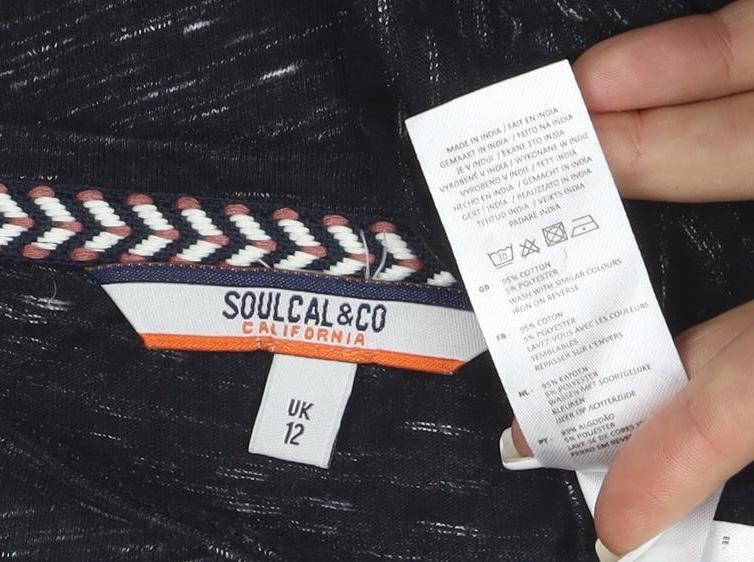 SoulCal & Co Womens Black Long Sleeve Graphic T-Shirt Size 12