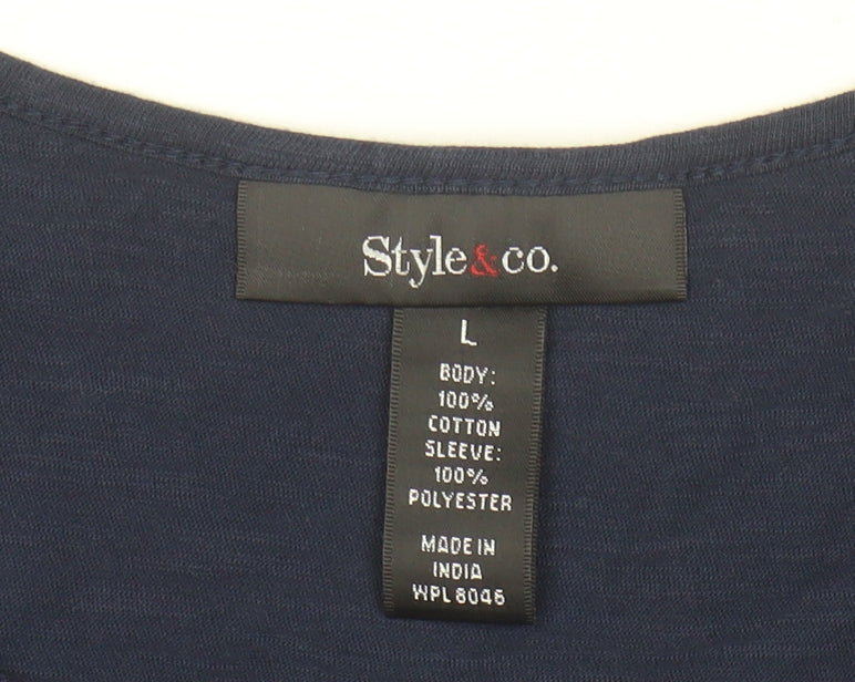 Style & Co. Women Blue L Basic Scoop Neck Jersey T-Shirt