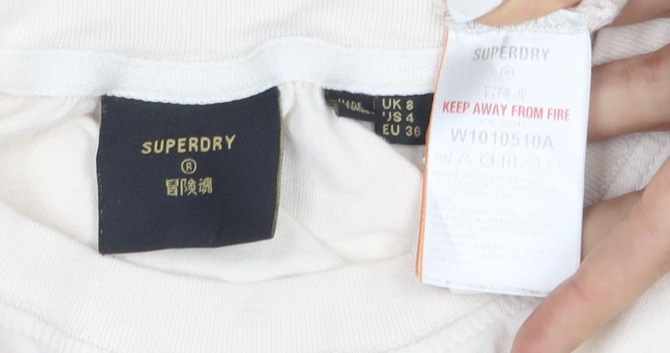 Superdry Women's Beige Graphic Print Cotton T-Shirt Size 8