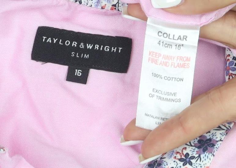 Taylor & Wright Men's Pink Slim Fit Long Sleeve Button-Up Shirt Size 16
