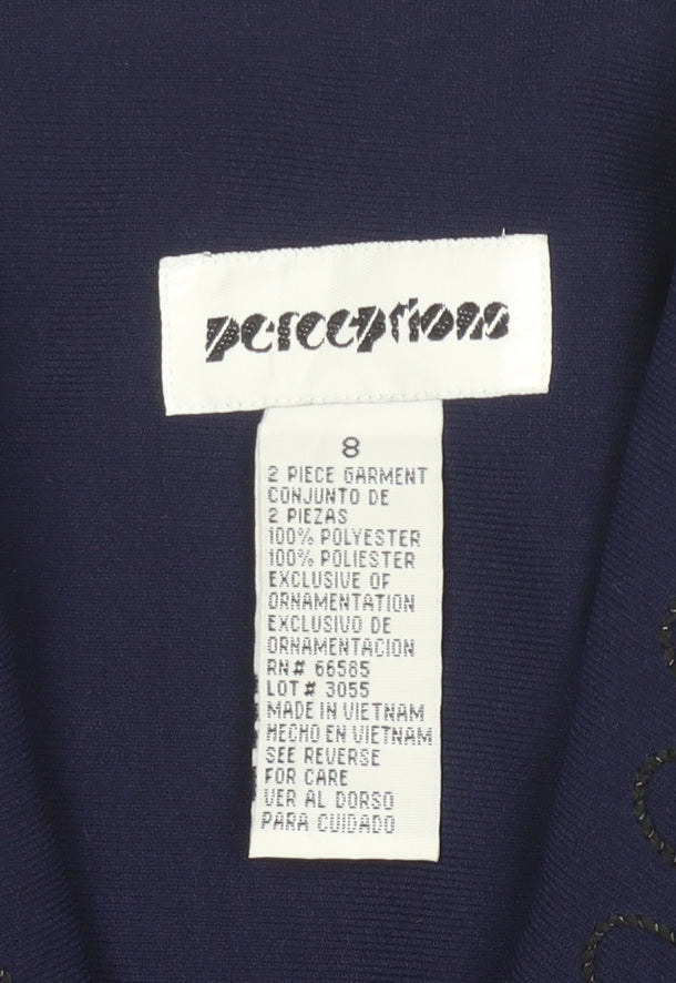 Perceptions Women's Blue Size 8 Shawl Lapel Single-Breasted Suit Jacket