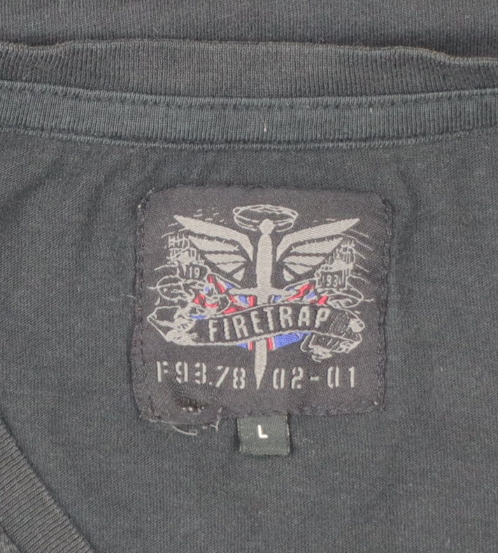 Firetrap Men's Black V-Neck Short Sleeve T-Shirt Size L Cotton