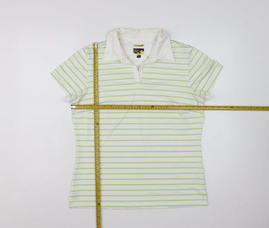 Adidas Womens White Green Striped Polo Shirt Size L ClimaCool