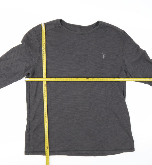 AllSaints Men's Grey Long Sleeve Crew Neck Cotton T-Shirt M