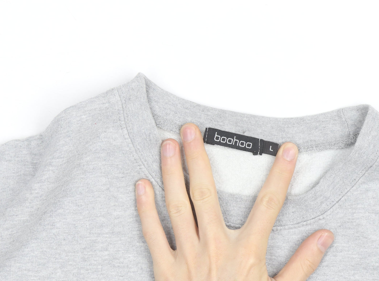 Boohoo Men's Grey L Pullover Crew Neck Logo Sweatshirt