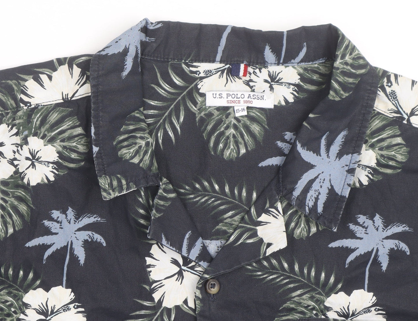 U.S. Polo Assn. Men's Blue Hawaiian Floral Cotton Short Sleeve Shirt Size S