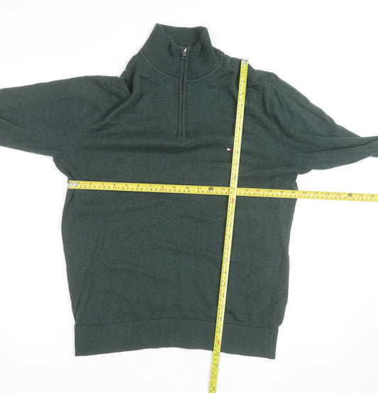 Tommy Hilfiger Men Green High Neck 1/2 Zip Cotton Jumper M