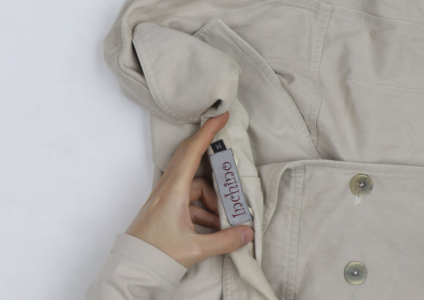 Inchino Women's Beige Long Trench Coat Size M Classic Cotton