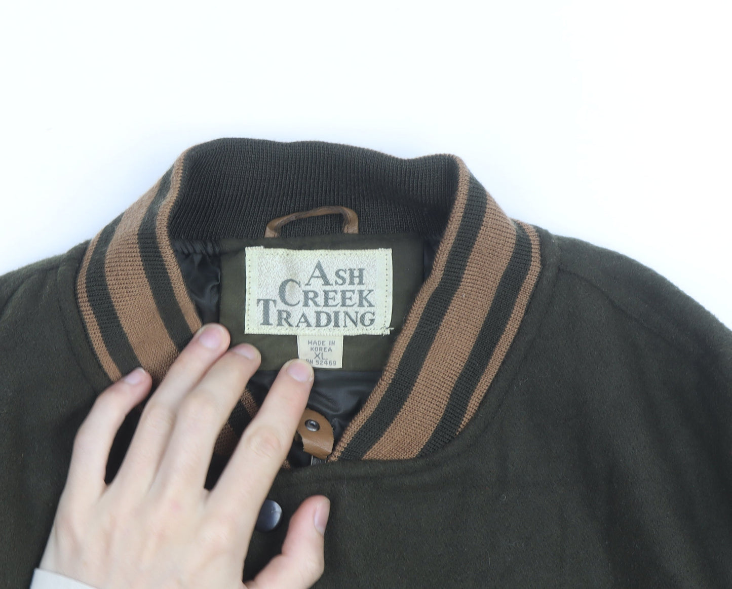 Ash Creek Trading Men's Green & Brown Wool Leather Varsity Jacket XL