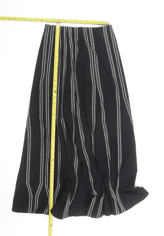 Jaeger Women’s Black A-Line Long Skirt Size 8 Striped Cotton Blend