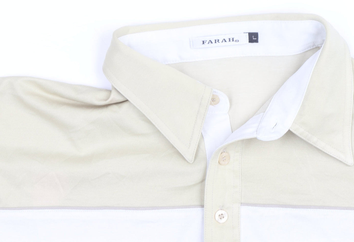 Farah Men’s Beige Colourblock Polo Shirt Size L Short Sleeve