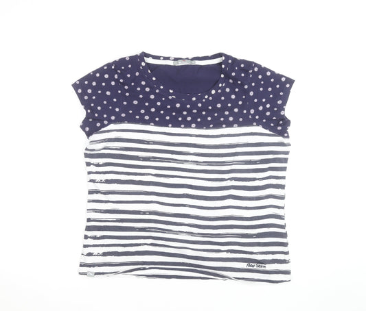 Peter Storm Women's Blue Striped Cotton Crew Neck T-Shirt Size 16