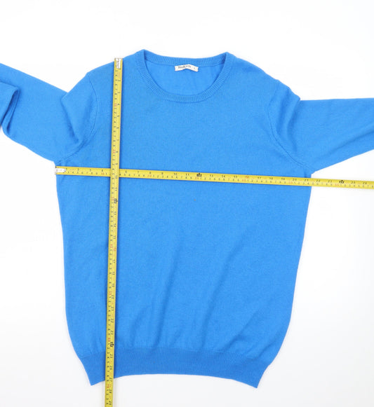 WoolOvers Men's Blue Merino Wool Cashmere Crew Neck Jumper L