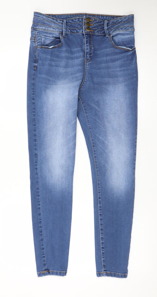 Additional front view of Denim Co women’s blue skinny jeans, size UK 16, high rise stretch