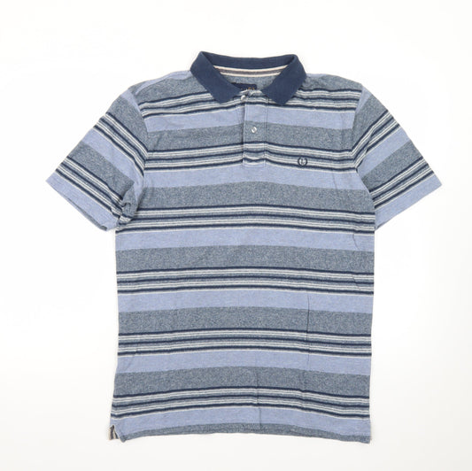 Lincoln Men's Blue Striped Collared Polo Shirt Size S