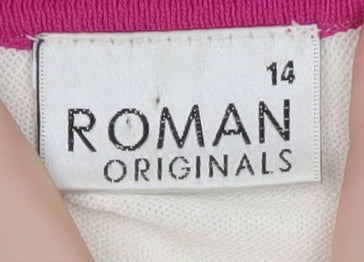 Roman Originals Women's Pink White Striped Short Sleeve Cardigan Size 14