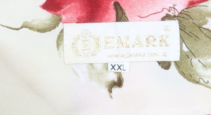 Bemark Womens Beige Floral Chiffon Tunic Blouse 2XL Short Sleeve