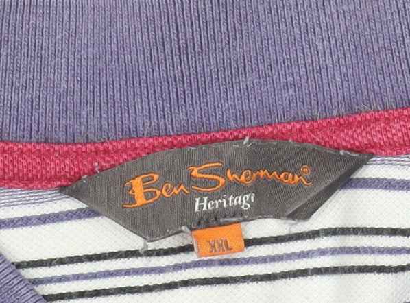 Ben Sherman Mens Grey Striped 2XL Cotton Polo Shirt
