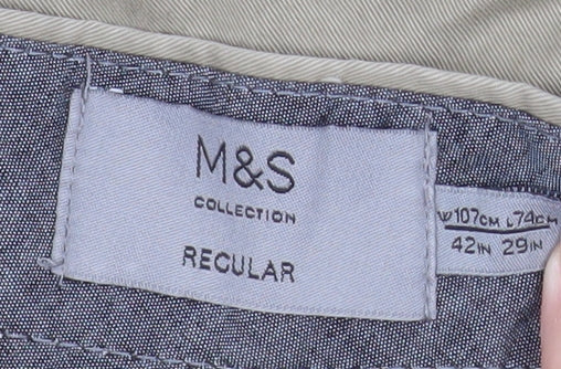 Marks and Spencer Men’s Beige Chino Trousers 42W 29L Regular Fit